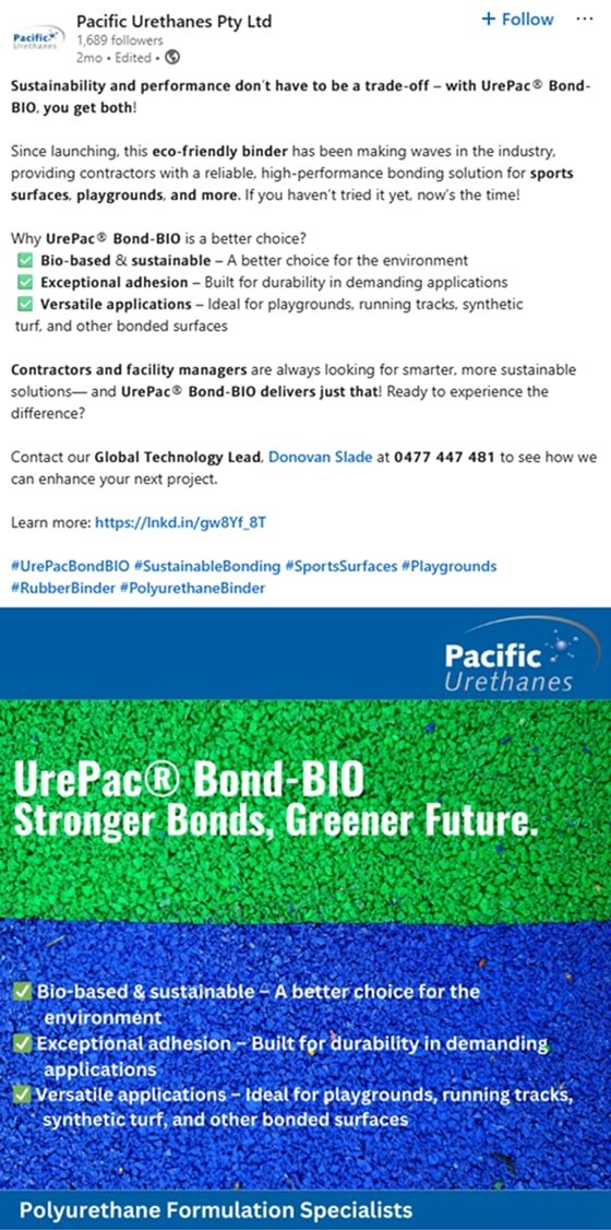 Pacific Urethanes Pty Ltd Linkedin post
